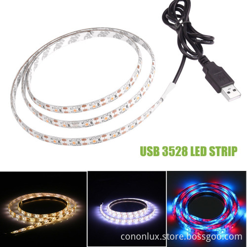 5V USB flexible strip light for TV,closet backlighting tape light with 0.5M/1M/2M remote controller